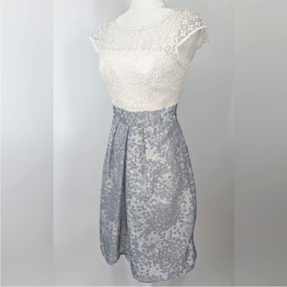 KATE UNGER Size 10 floral lace women dress white navy midi formal derby